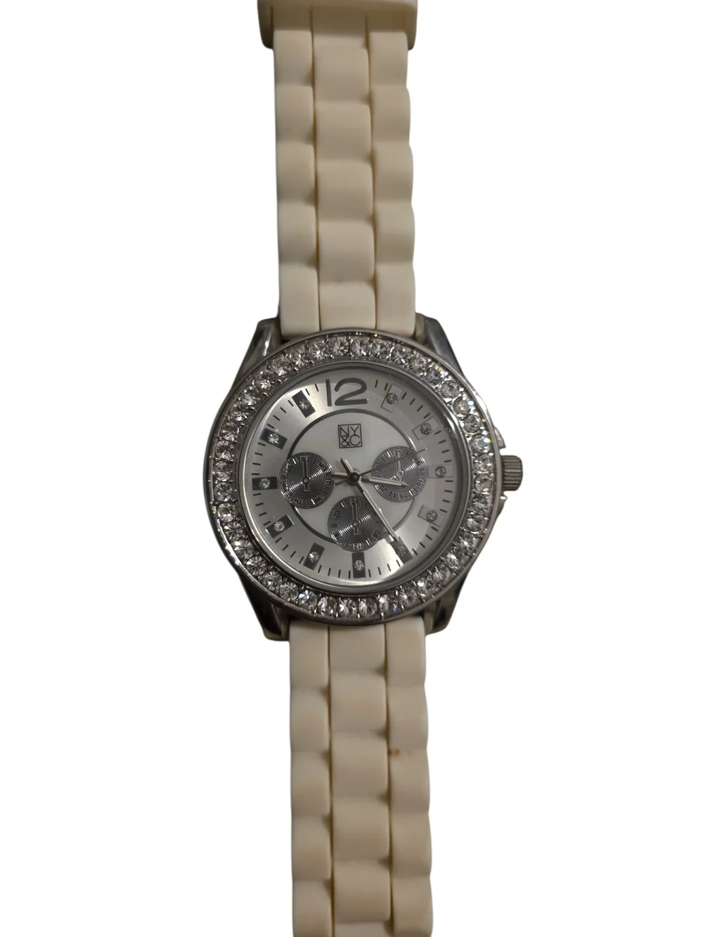 Women's Silicone Strap Watch with Crystal Bezel